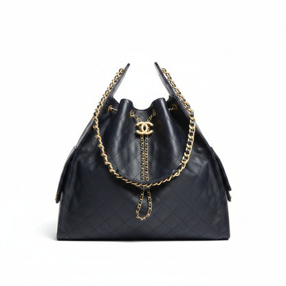 Chanel 25 Large Handbag, Grained Calfskin & Gold-Tone Black