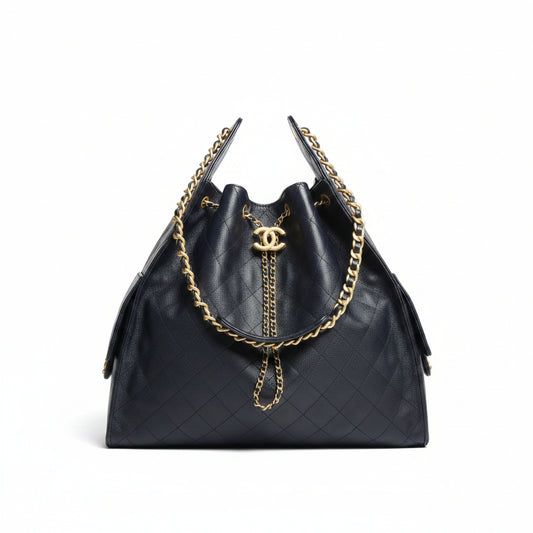 Chanel 25 Large Handbag, Grained Calfskin & Gold-Tone Black