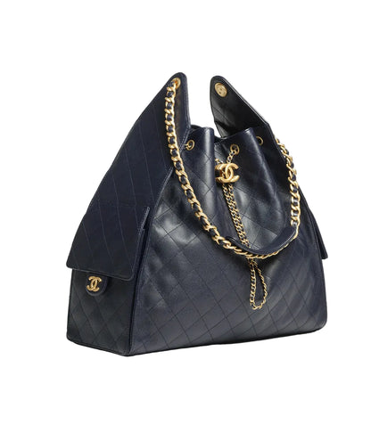 Chanel 25 Large Handbag, Grained Calfskin & Gold-Tone Black