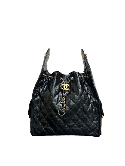 Chanel 25 Large Handbag, Grained Calfskin & Gold-Tone Black