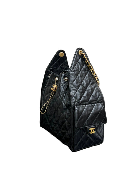 Chanel 25 Large Handbag, Grained Calfskin & Gold-Tone Black
