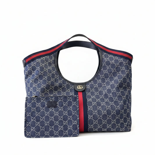 Gucci Giglio Large Tote Bag in Blue and White GG Denim