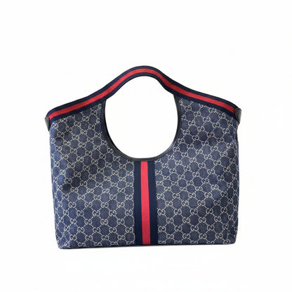 Gucci Giglio Large Tote Bag in Blue and White GG Denim