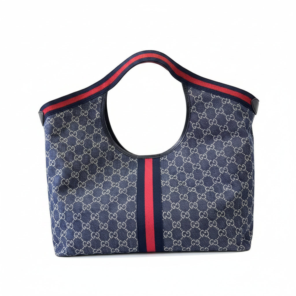 Gucci Giglio Large Tote Bag in Blue and White GG Denim