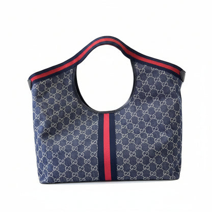 Gucci Giglio Large Tote Bag in Blue and White GG Denim