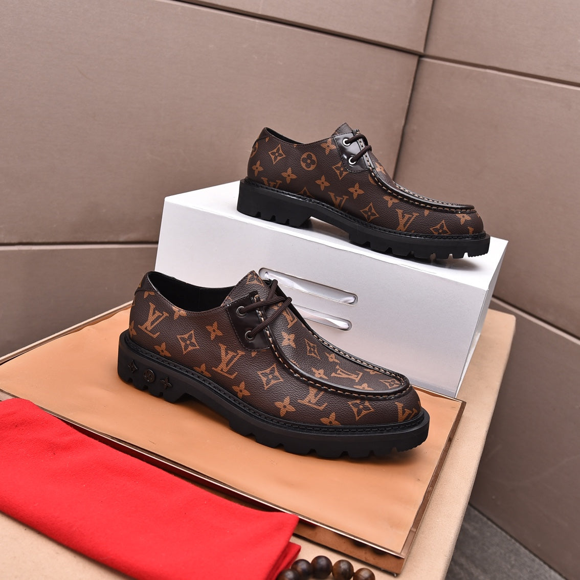 Louis Vuitton Monogram Brown Leather Derby Shoes