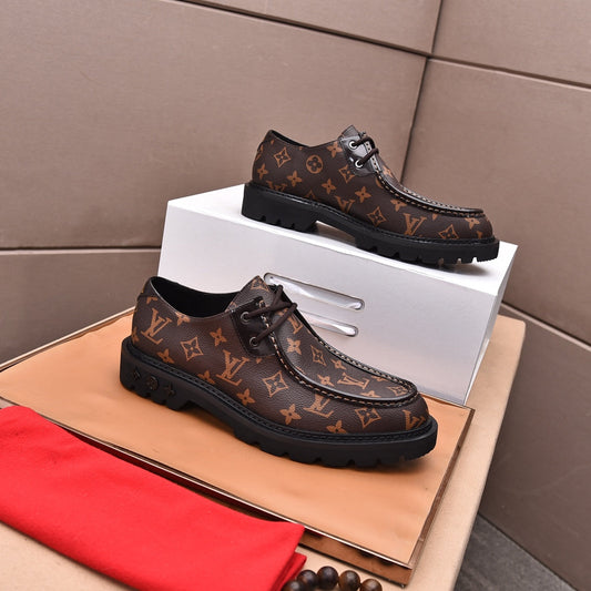 Louis Vuitton Monogram Brown Leather Derby Shoes