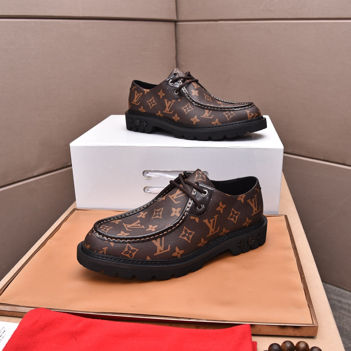 Louis Vuitton Monogram Brown Leather Derby Shoes