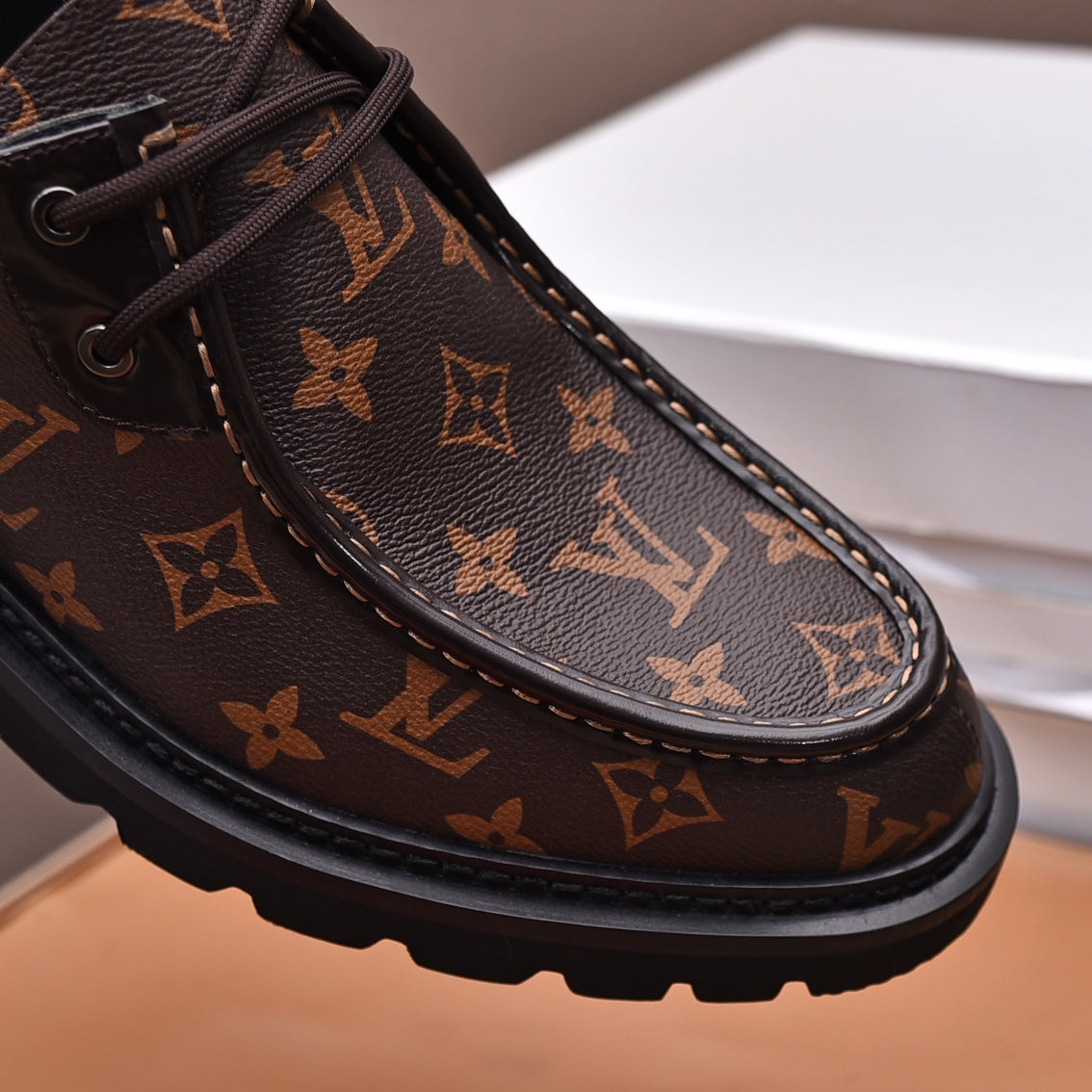 Louis Vuitton Monogram Brown Leather Derby Shoes