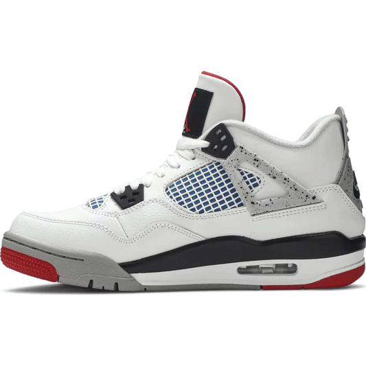 White sneaker with red and black accents on a white background